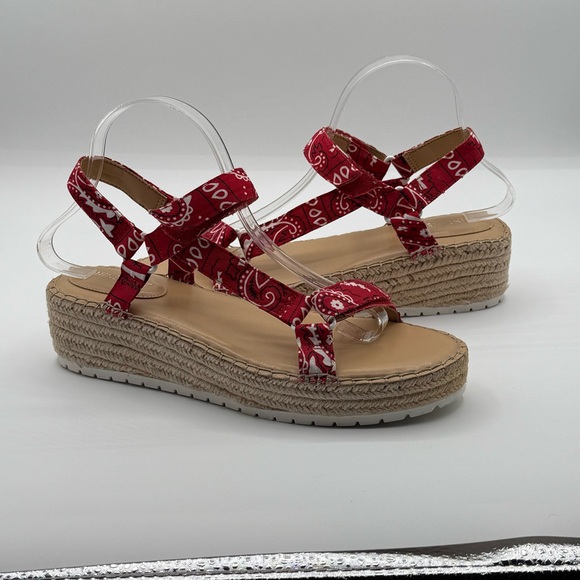 Nine West Glampin Red Bandana Print Espadrille Wedge Sandals Women 10.5M - Picture 7 of 11